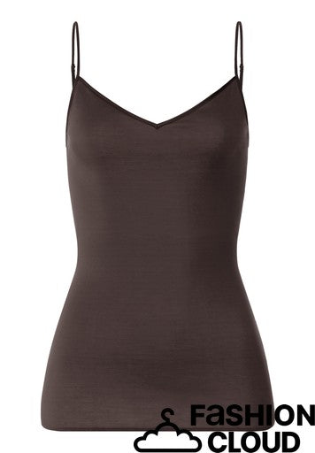 Hanro - Cotton Seamless Spaghetti Top, Dark Mocha
