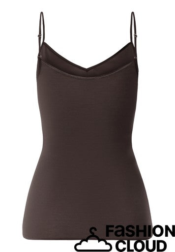 Hanro - Cotton Seamless Spaghetti Top, Dark Mocha