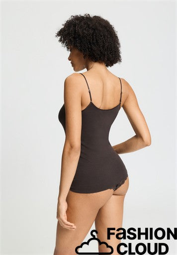 Hanro - Cotton Seamless Spaghetti Top, Dark Mocha