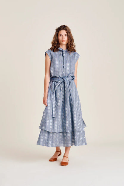 Nué Notes - Clayton Skirt, Chambray Stripe