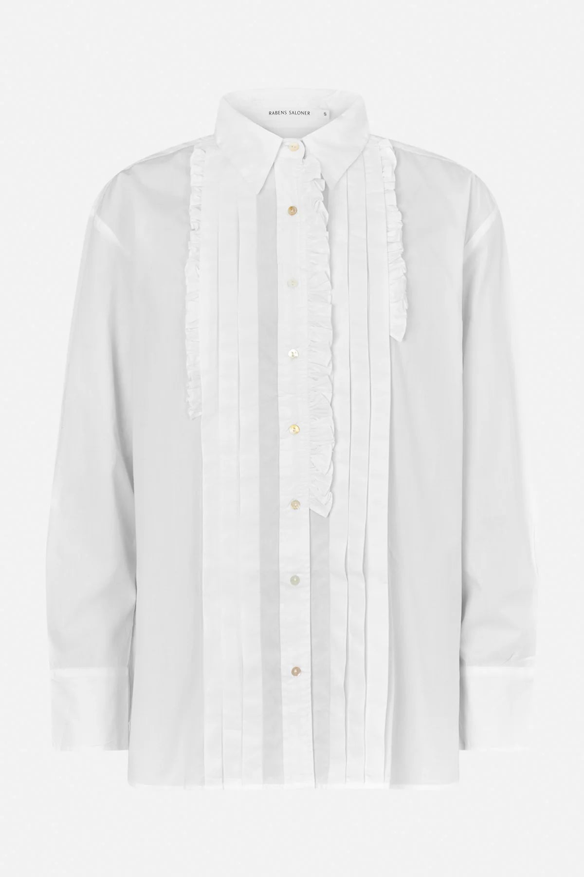 Rabens Saloner - Dim Poplin Front Frill Shirt, White