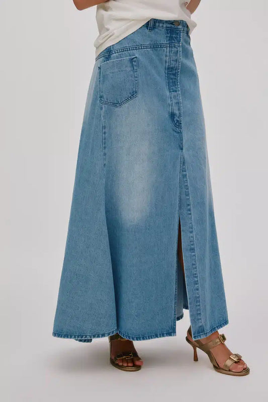 Rabens Saloner - Emmali Denim Long Skirt, Light Washed Denim