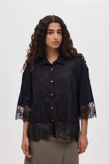 Rabens Saloner - Barbara Laced Multi Layer Shirt, Black