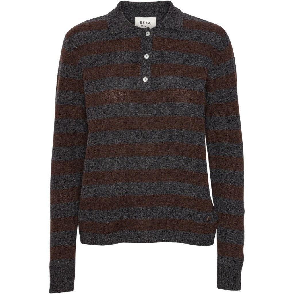 Beta Studios - Lizzie Polo Stripes, Anthracite Grey/Coffee Brown