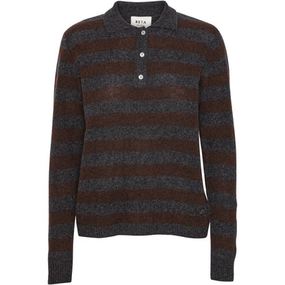 Beta Studios - Lizzie Polo Stripes, Anthracite Grey/Coffee Brown