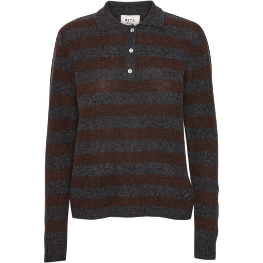 Beta Studios - Lizzie Polo Stripes, Anthracite Grey/Coffee Brown