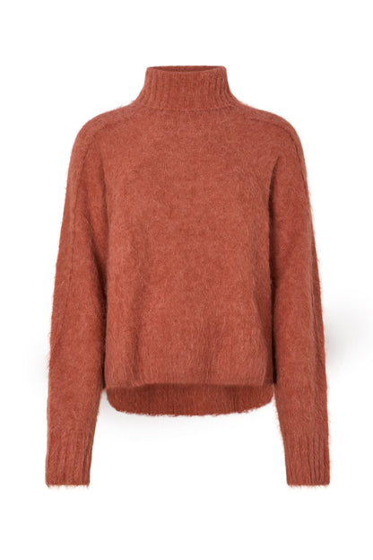 Rabens Saloner - Mabeka Fluffy Knit Funnel-Neck Sweater, Redwood
