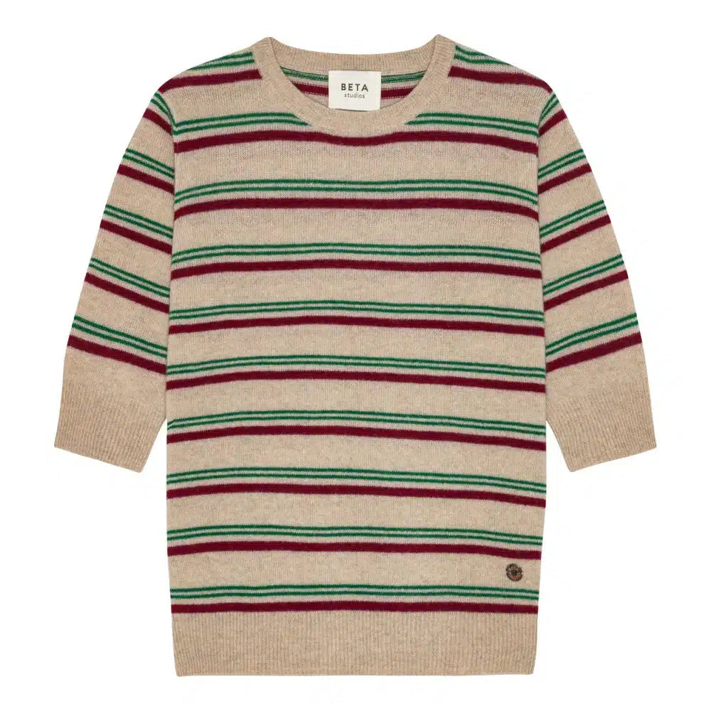 Beta Studios - Mini Striped Lady Sleeve, Sand Melange/Pomegranate/Fir Green