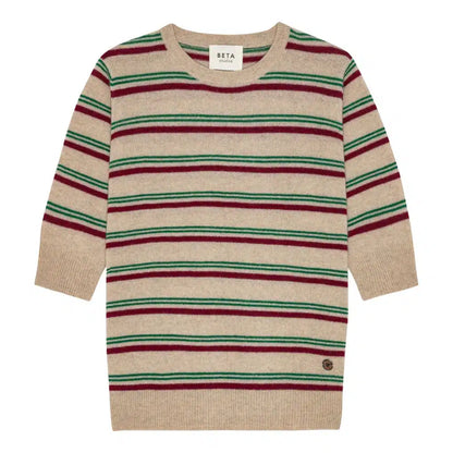 Beta Studios - Mini Striped Lady Sleeve, Sand Melange/Pomegranate/Fir Green
