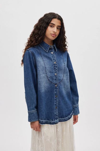 Rabens Saloner - Paia Denim Bib Shirt, Dark Indigo