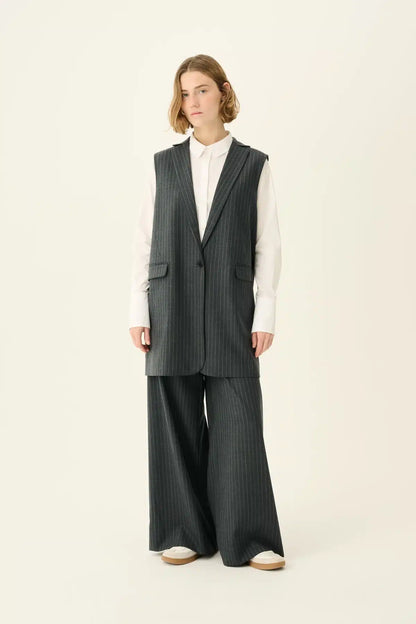 Rue De Tokyo - Papina Wool Pinstripe Pants, Grey Pinstripe