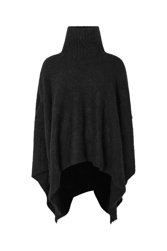 Rabens Saloner - Dede Fluffy Knit Poncho, Black