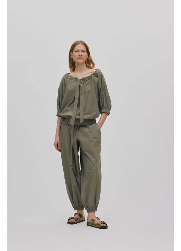 Rabens Saloner - Iridi Poplin Gathered Pants, Asphalt