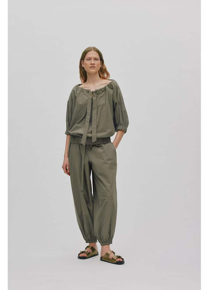 Rabens Saloner - Iridi Poplin Gathered Pants, Asphalt
