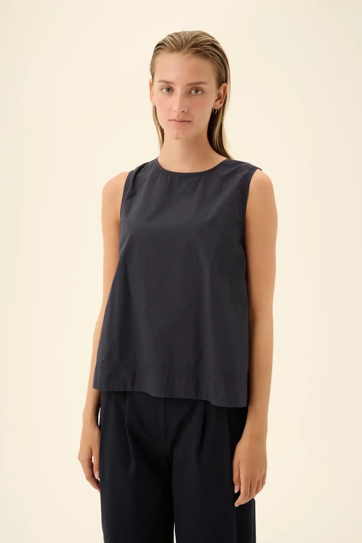 Rue De Tokyo - Sharren GMTD Poplin Bluse, Dark Navy