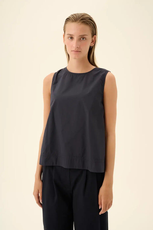 Rue De Tokyo - Sharren GMTD Poplin Bluse, Dark Navy
