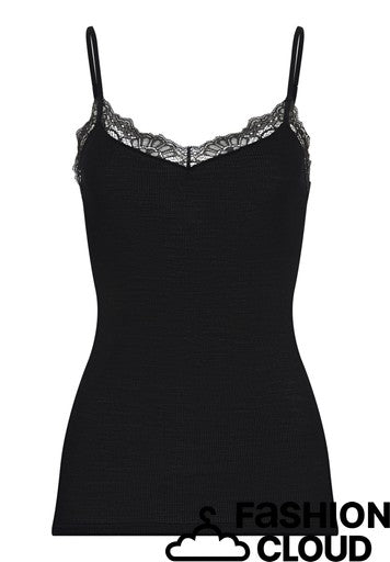 Hanro - Woolen Lace Spaghetti Top, Black