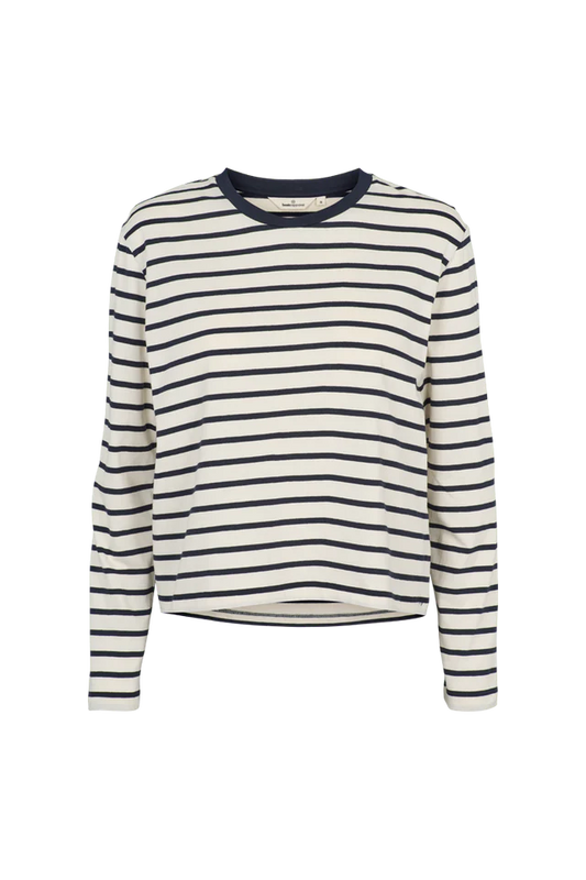 Basic Apparel - Raja LS Stripe Tee, Whisper White/Sky Capitain