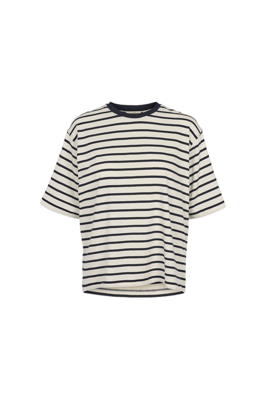 Basic Apparel - Raja Stripe Tee, Whisper White/Sky Capitain