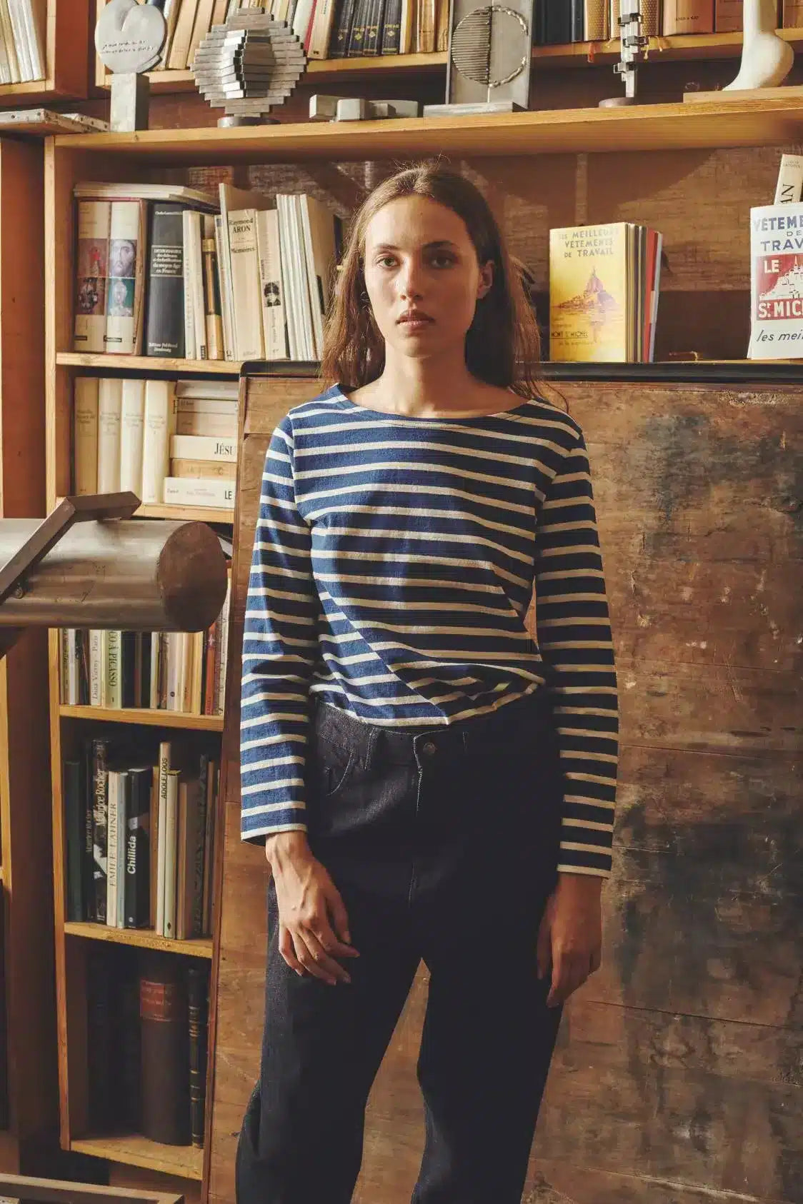 Le Mont Saint Michel - Tilda Long Sleeve T-shirt, Navy/Off White