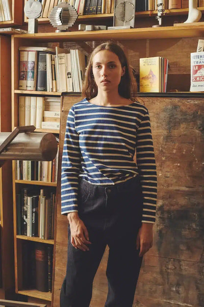 Le Mont Saint Michel - Tilda Long Sleeve T-shirt, Navy/Off White