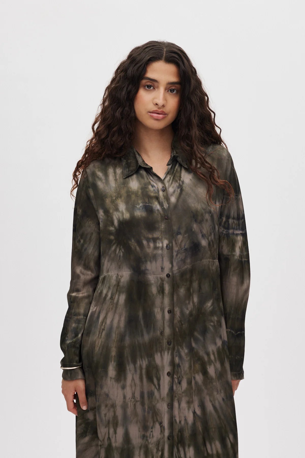 Rabens Saloner - Vija Lava Button Dress, Grey Green Combo